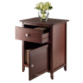 Antique Walnut Wood Night Stand Accent Table with Drawer and Cabinet for Storage